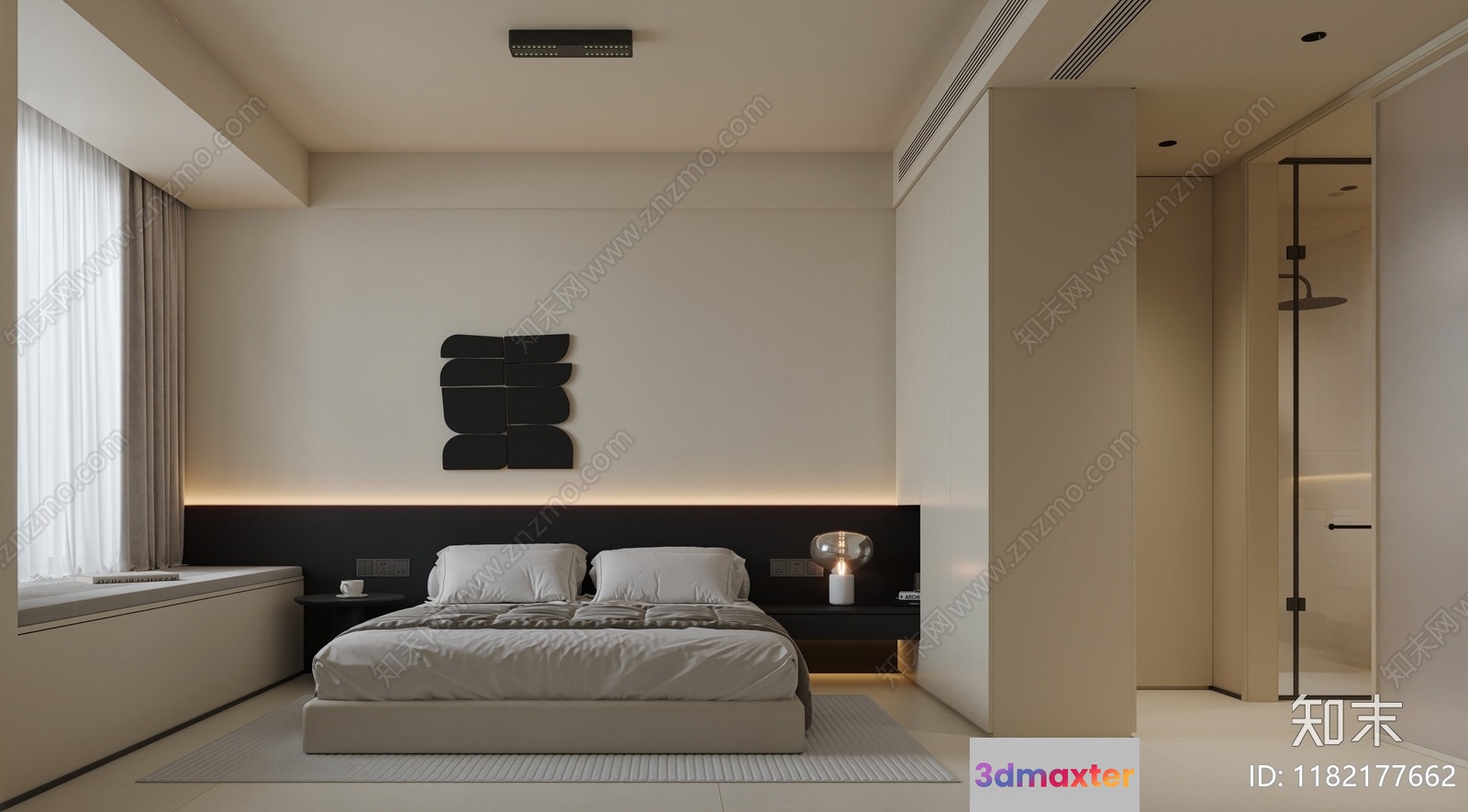 Modern Minimalist Bedroom 3D Model - 7851 - VRAY Render