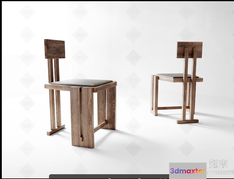 Wooden Chairs With Square Seats 3D Model - 13843 - CORONA Render