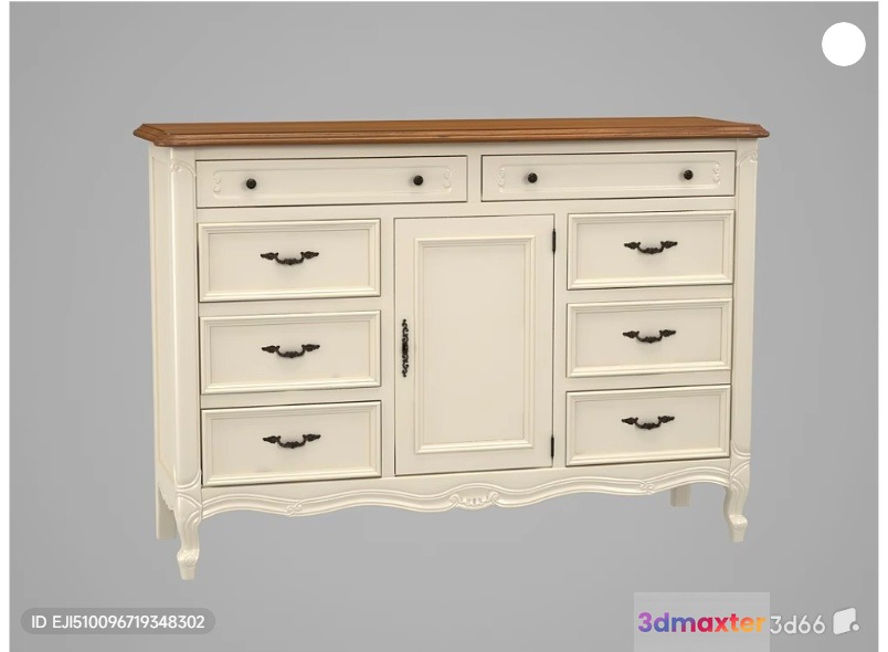 A White Dresser With A Brown Top 3D Model - 16171 - VRAY Render