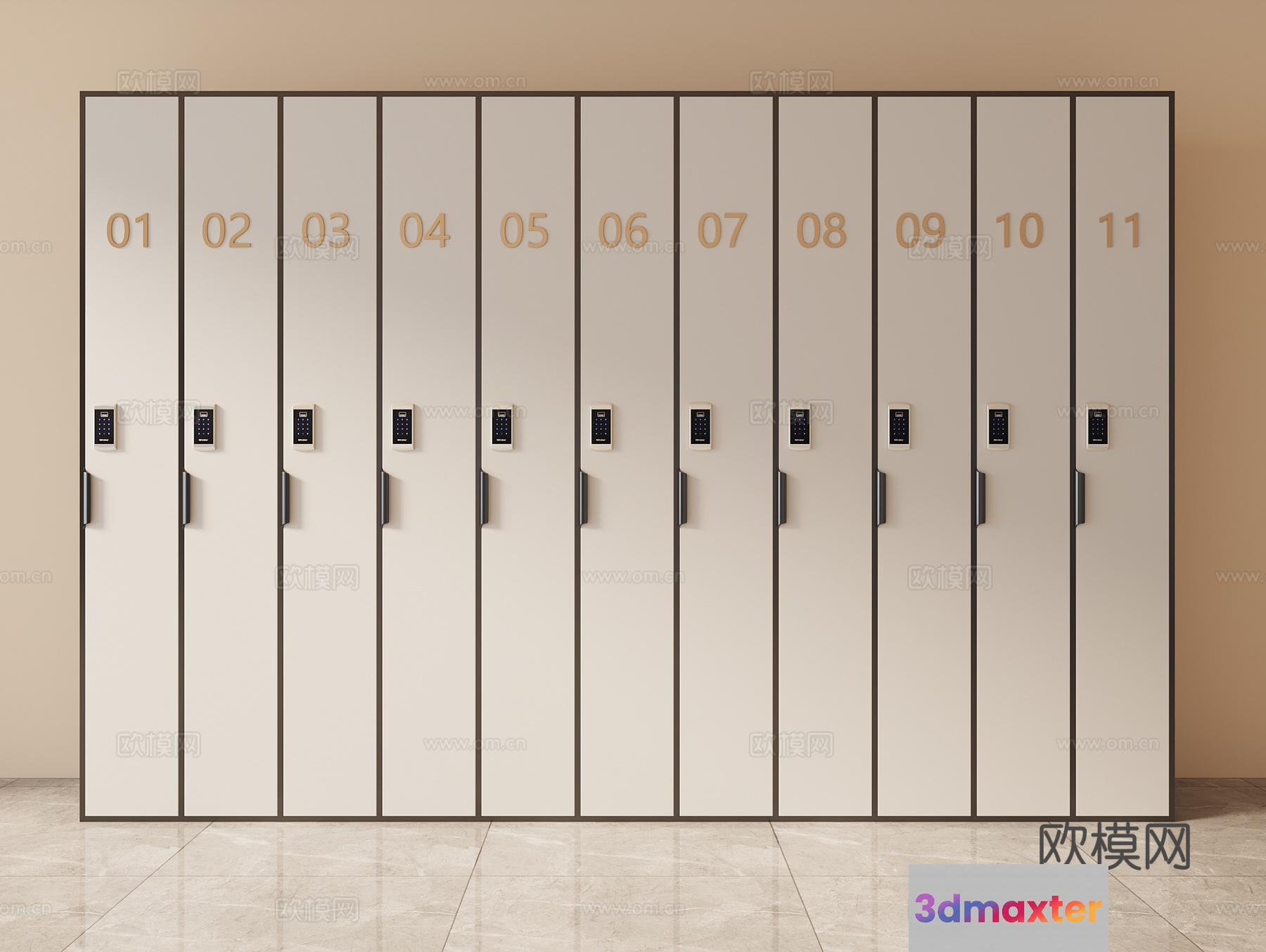 A Row Of Lockers With Digital Locks 3D Model - 8565 - VRAY Render