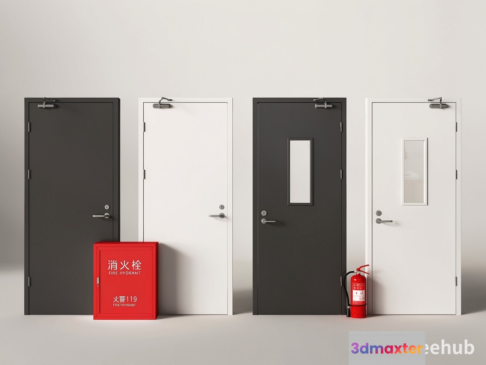 Four Doors And A Fire Hydrant 3D Model - 21227 - VRAY Render