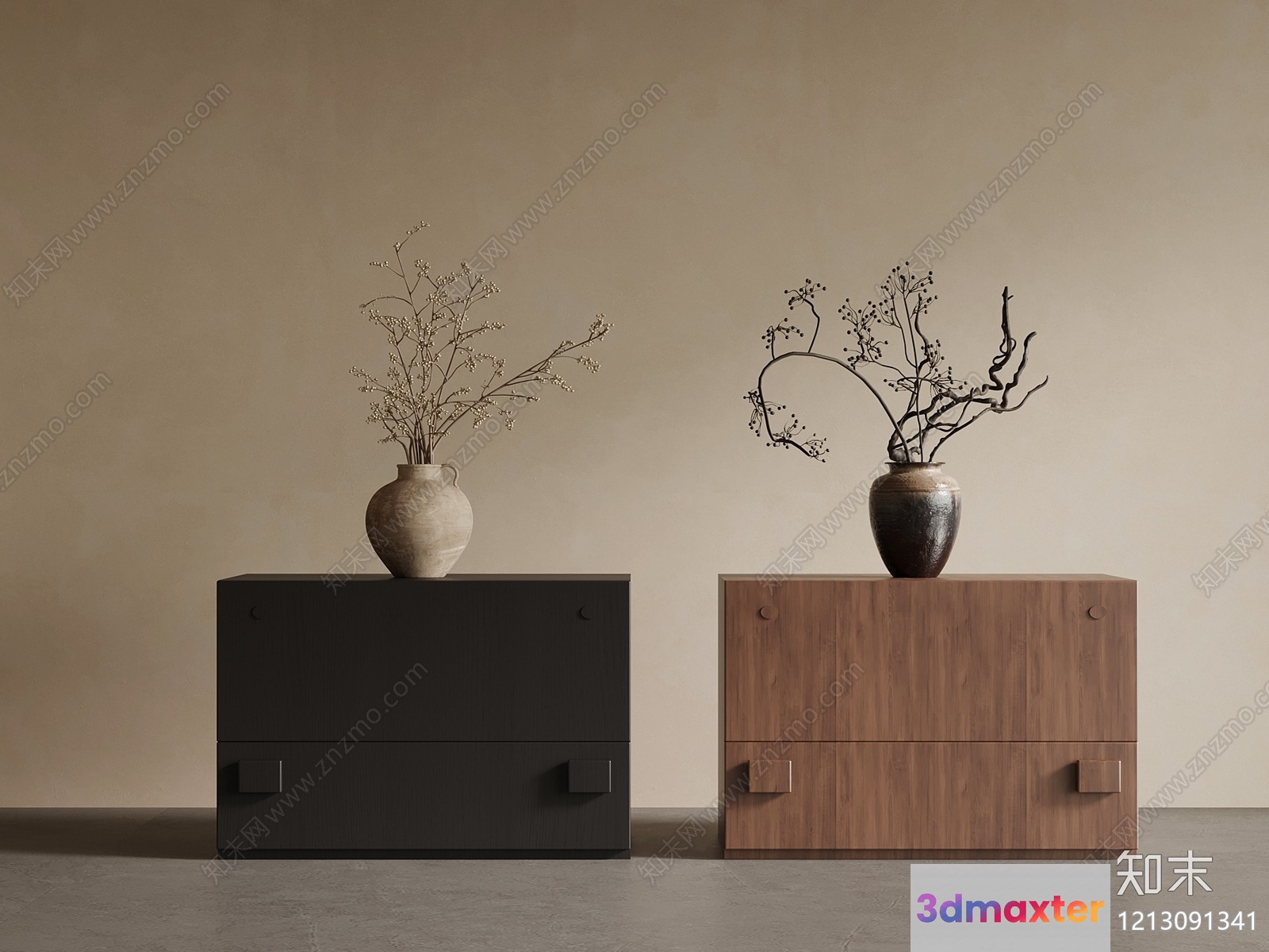 A Pair Of Wooden Nightstands 3D Model - 6574 - VRAY Render