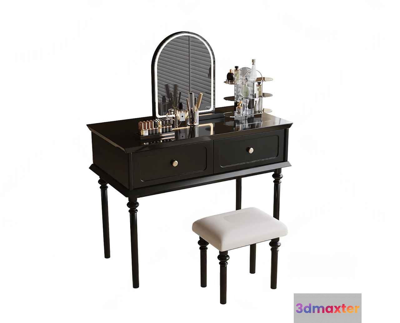A Black Vanity With A White Stool 3D Model - 16743 - VRAY Render