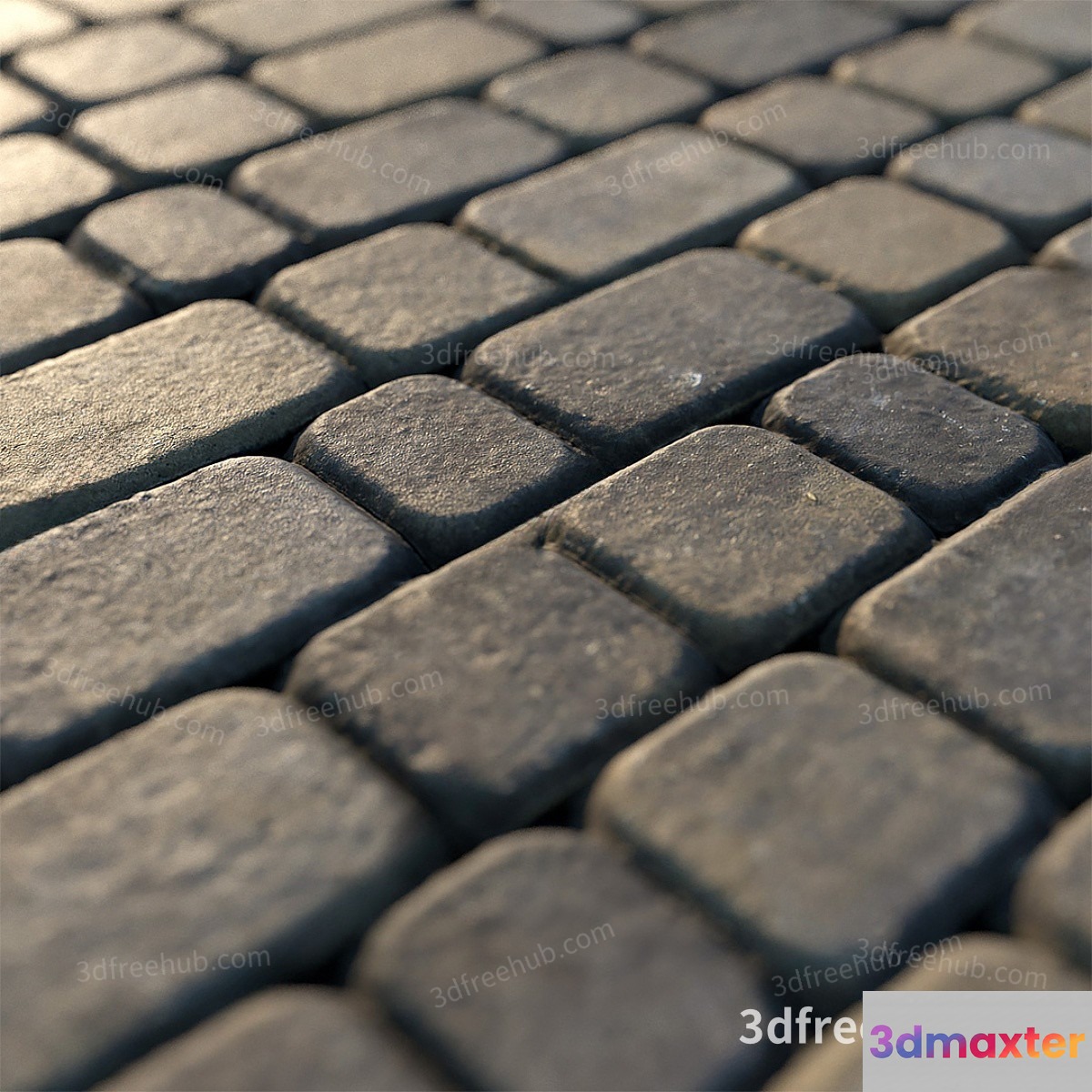 A Close-Up Of Gray Cobblestone Pavement 3D Model - 18646 - VRAY Render