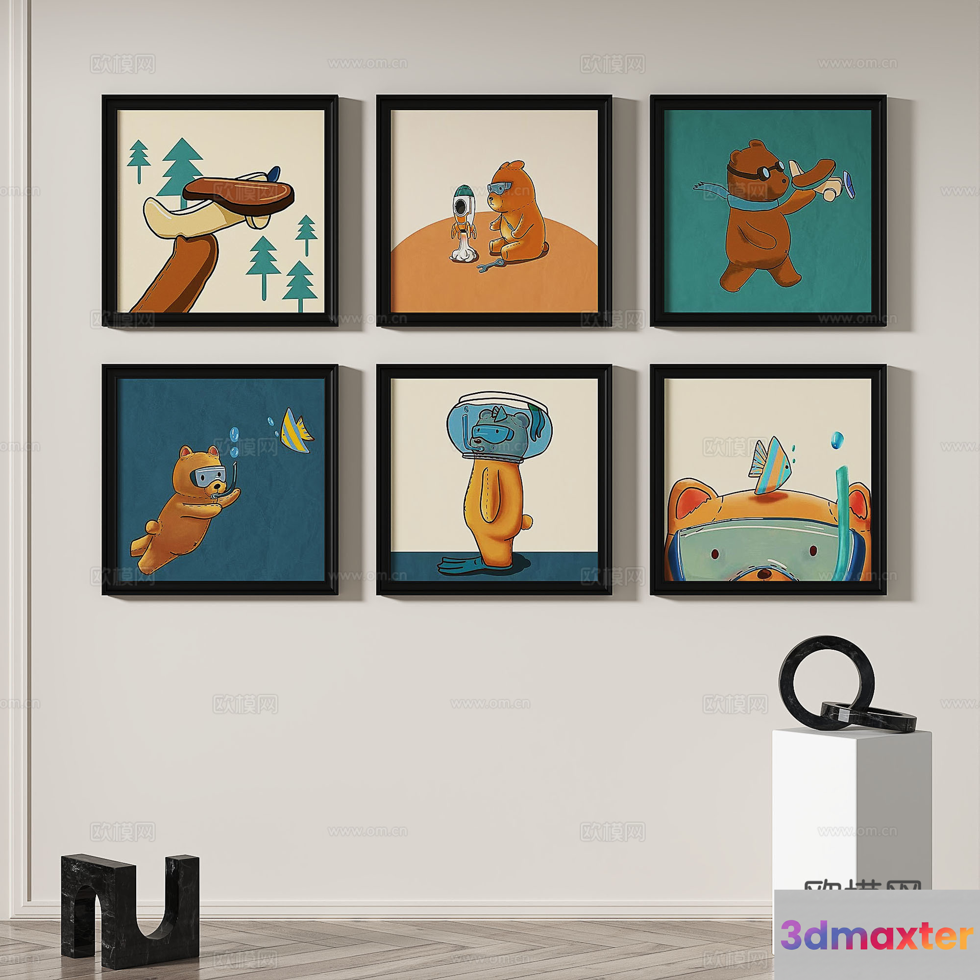 A Collection Of Framed Artwork 3D Model - 19798 - VRAY Render