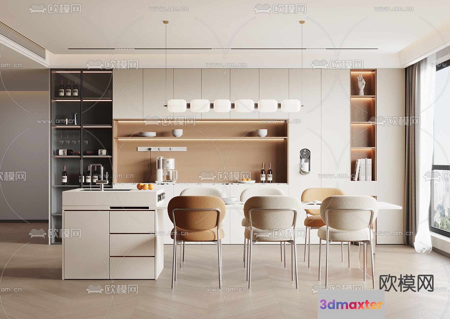 Modern Light-Colored Kitchen 3D Model - 17378 - VRAY Render