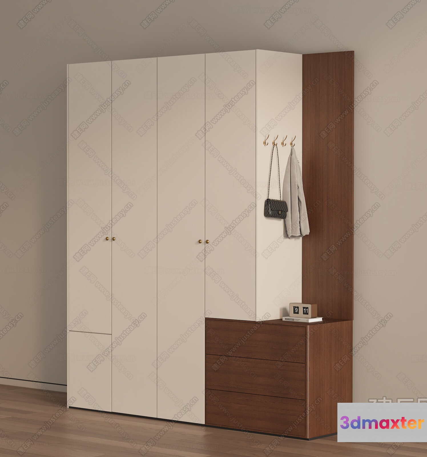 Modern Wooden Wardrobe 3D Model - 23391 - VRAY Render