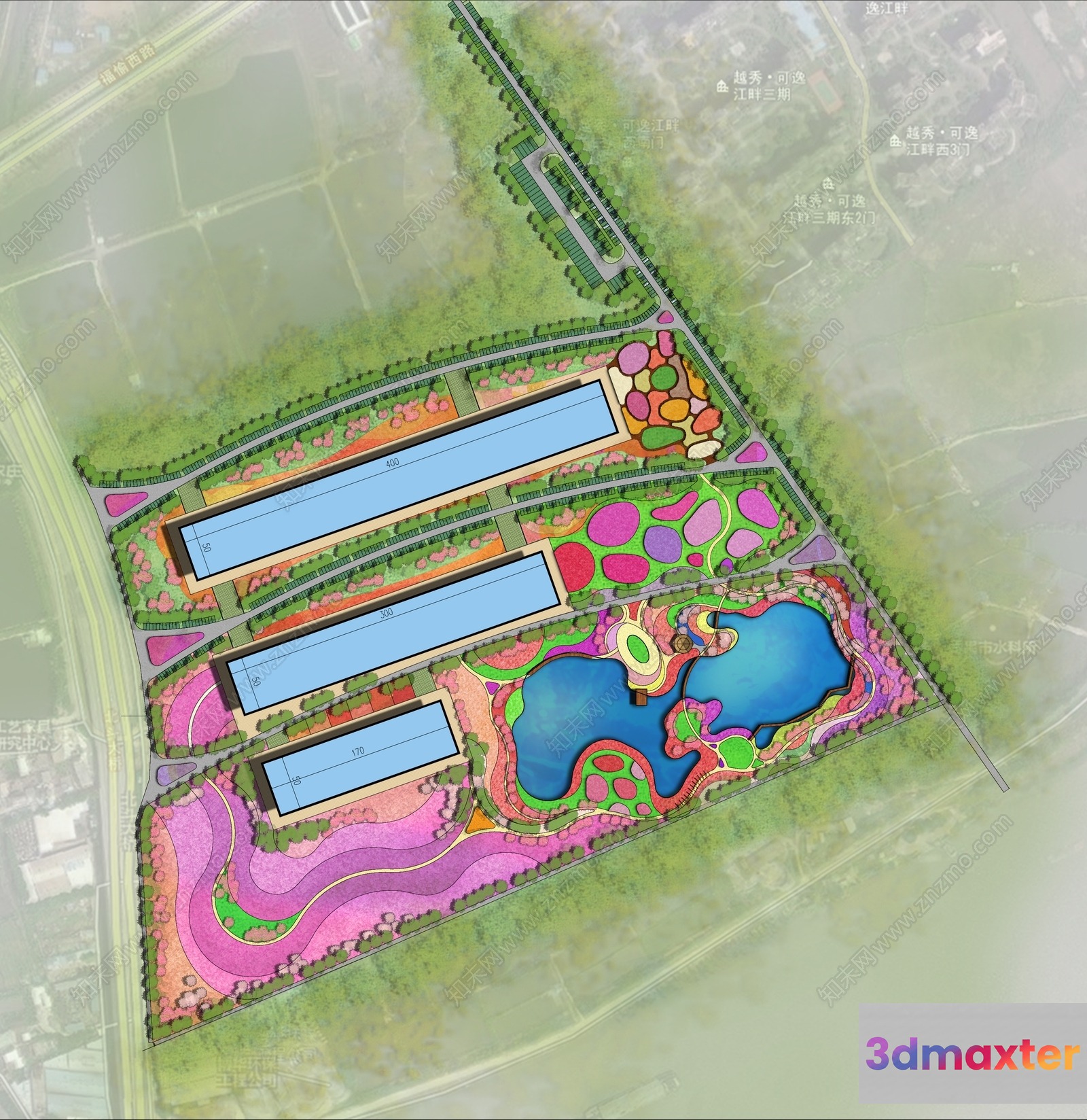 A Colorful Garden And Building Complex 3D Model - 11718 - VRAY Render