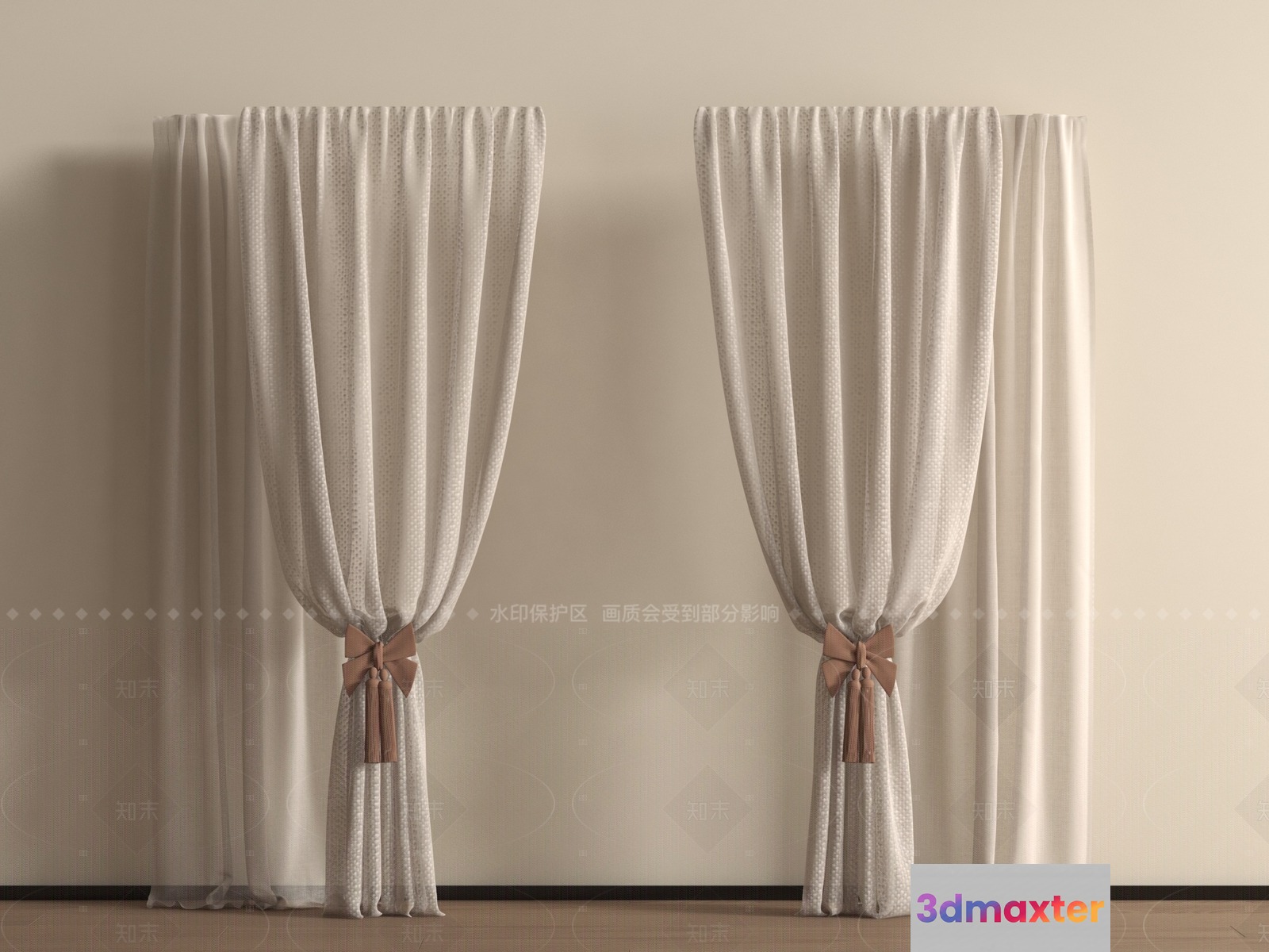 White Curtains With Bows 3D Model - 454 - VRAY Render