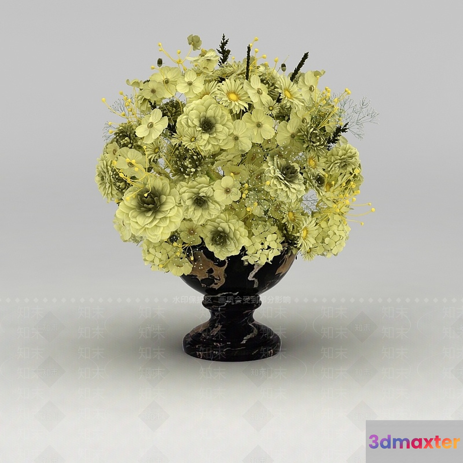 Black Marble Vase With Flowers 3D Model - 17724 - VRAY Render