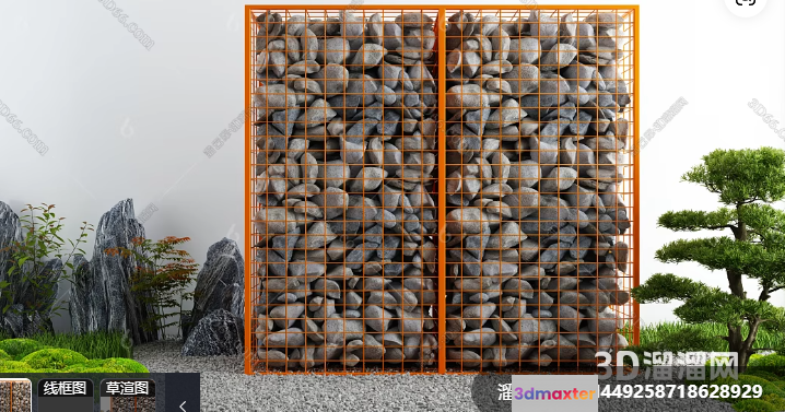 A Pile Of Rocks In A Metal Cage 3D Model - 21028 - VRAY Render