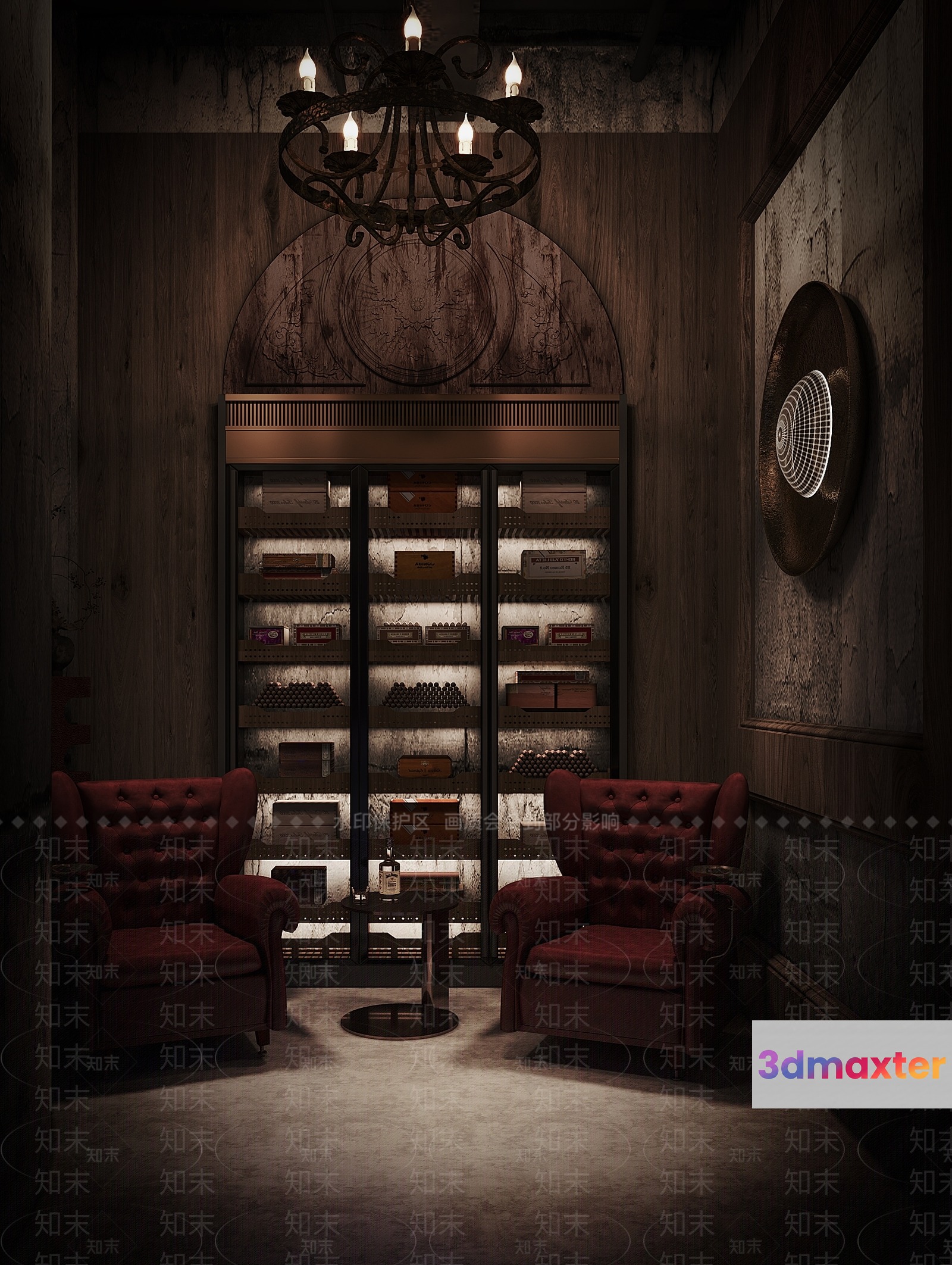 A Dimly Lit Room With A Large Display Case 3D Model - 16136 - CORONA Render