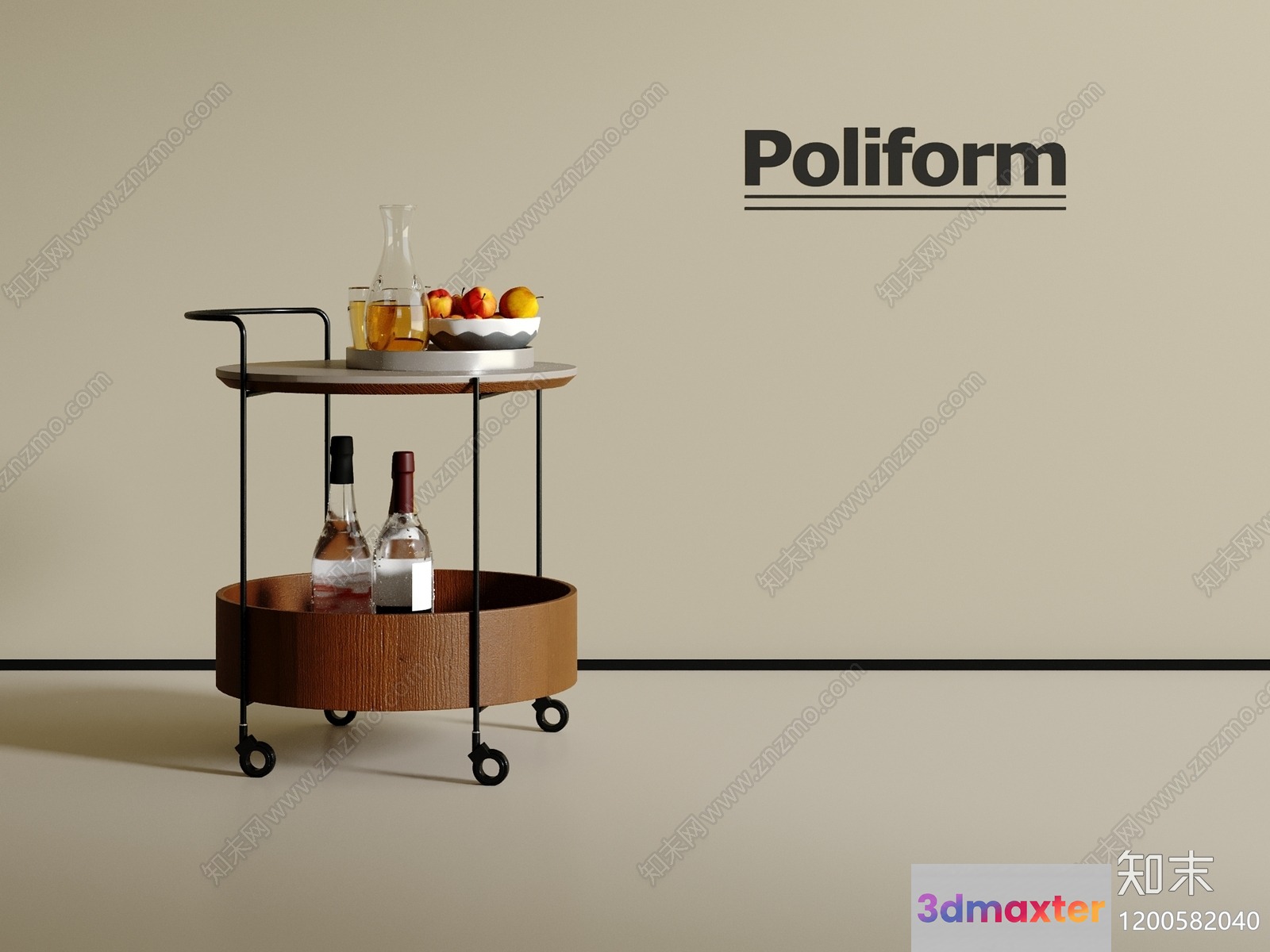 Mid-Century Modern Serving Cart 3D Model - 16659 - CORONA Render
