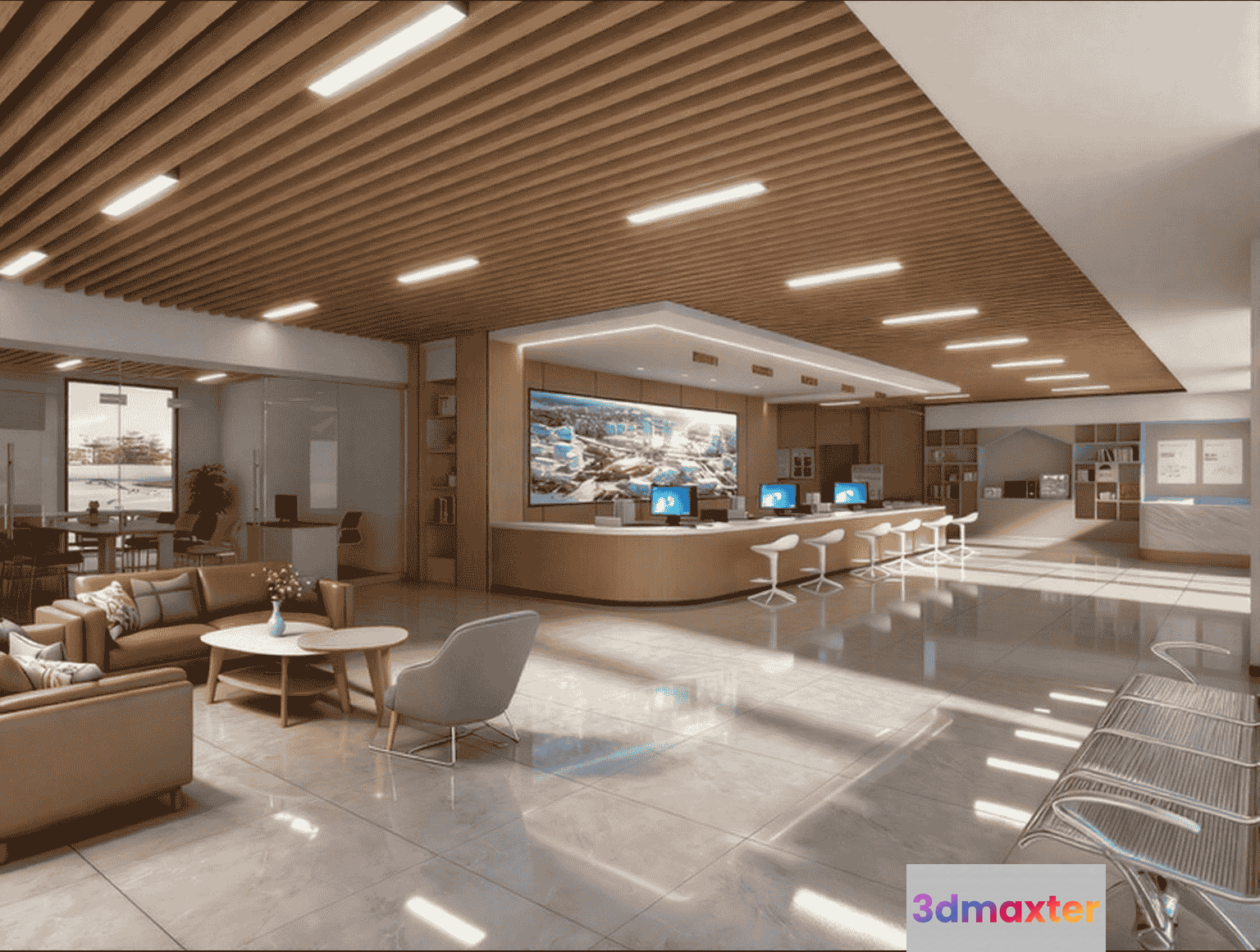 Modern Office Space 3D Model - 12388 - VRAY Render