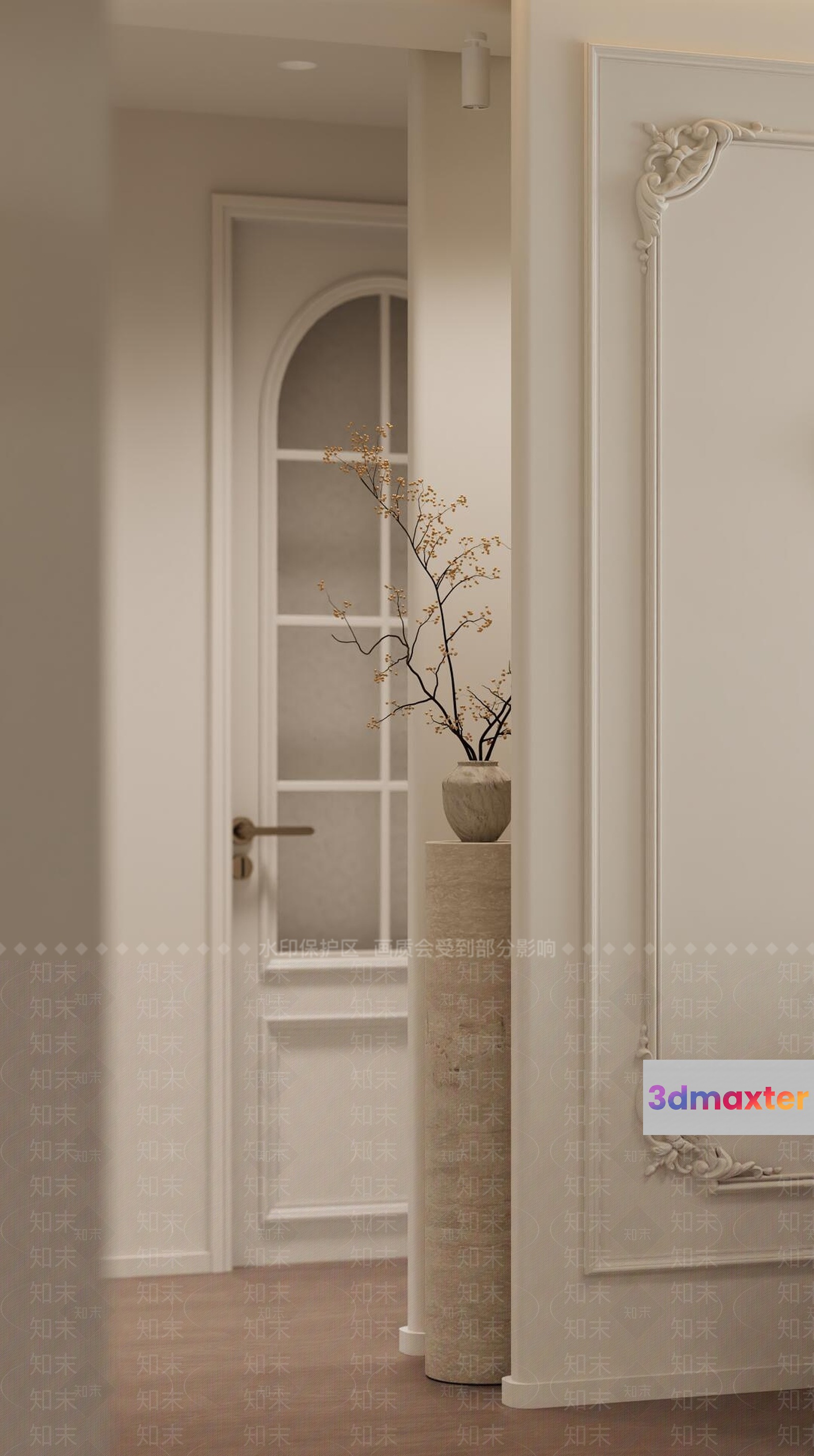 A White Door With A Window 3D Model - 2969 - VRAY Render