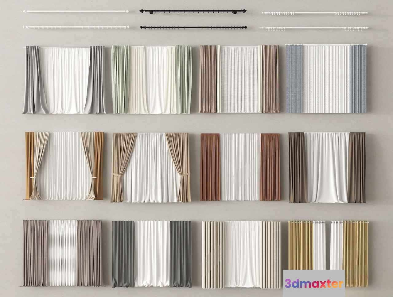The Main Subject Is Curtains Characterized By Their Neutral Color Palette 3D Model - 4221 - VRAY Render