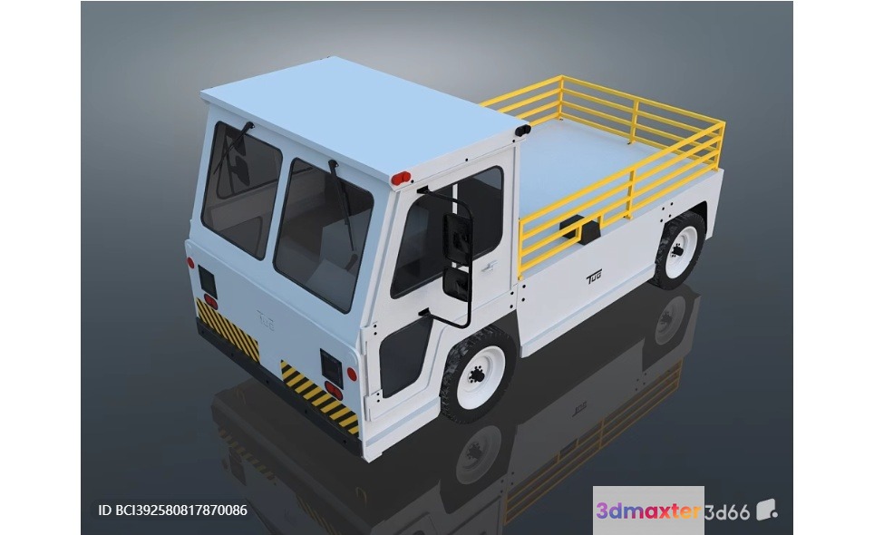A White Truck With A Yellow Railing On The Back 3D Model - 11182 - VRAY Render