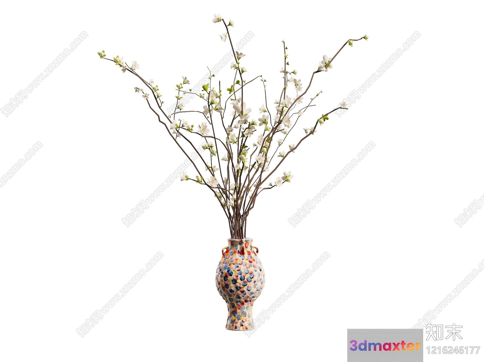 A Colorful Vase With Flowers 3D Model - 13905 - VRAY Render