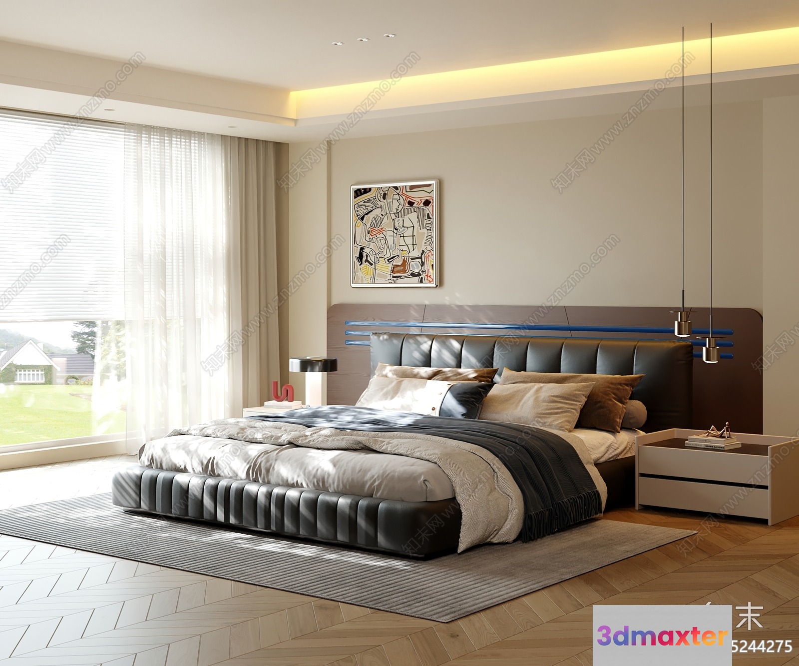 Cozy Modern Bedroom 3D Model - 247 - CORONA Render