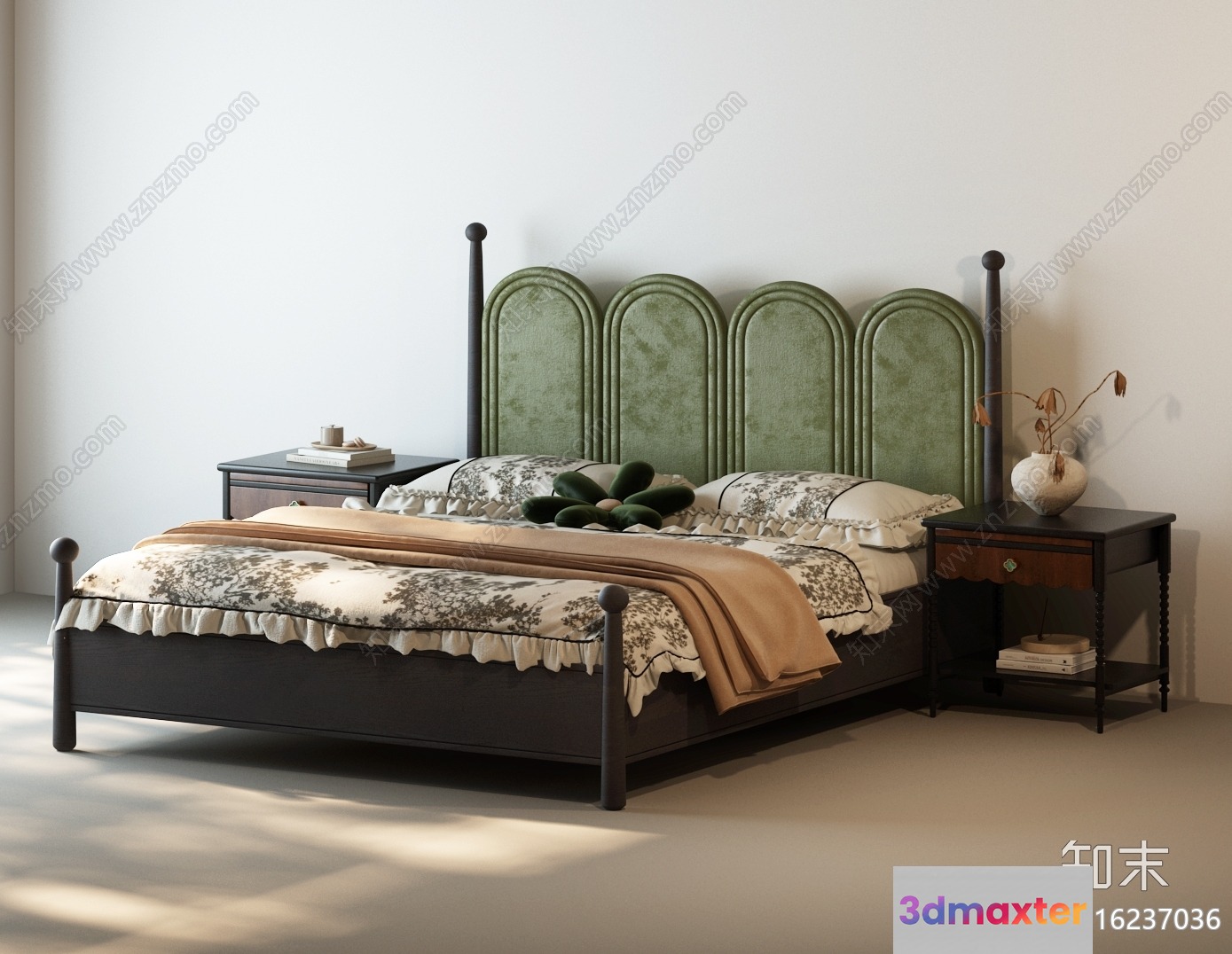 A Bedroom With A Large Bed 3D Model - 15071 - VRAY Render