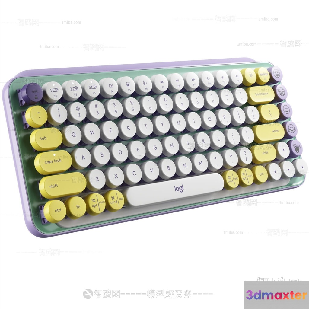 A Purple And Yellow Keyboard 3D Model - 22154 - VRAY Render