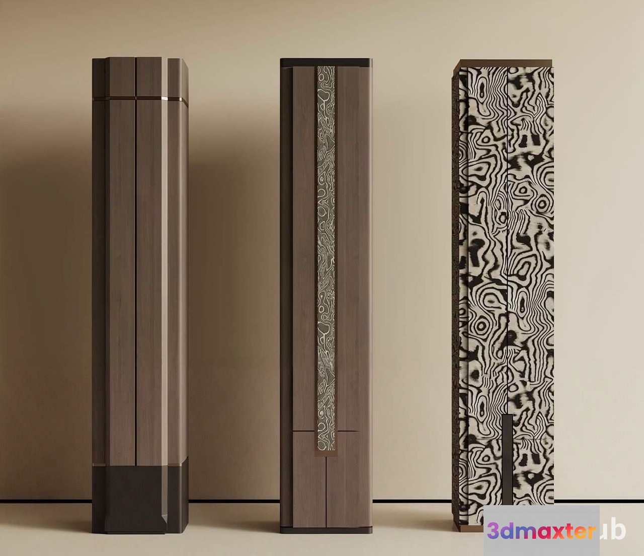 Three Tall Modern Cabinets With Unique Designs 3D Model - 21212 - VRAY Render