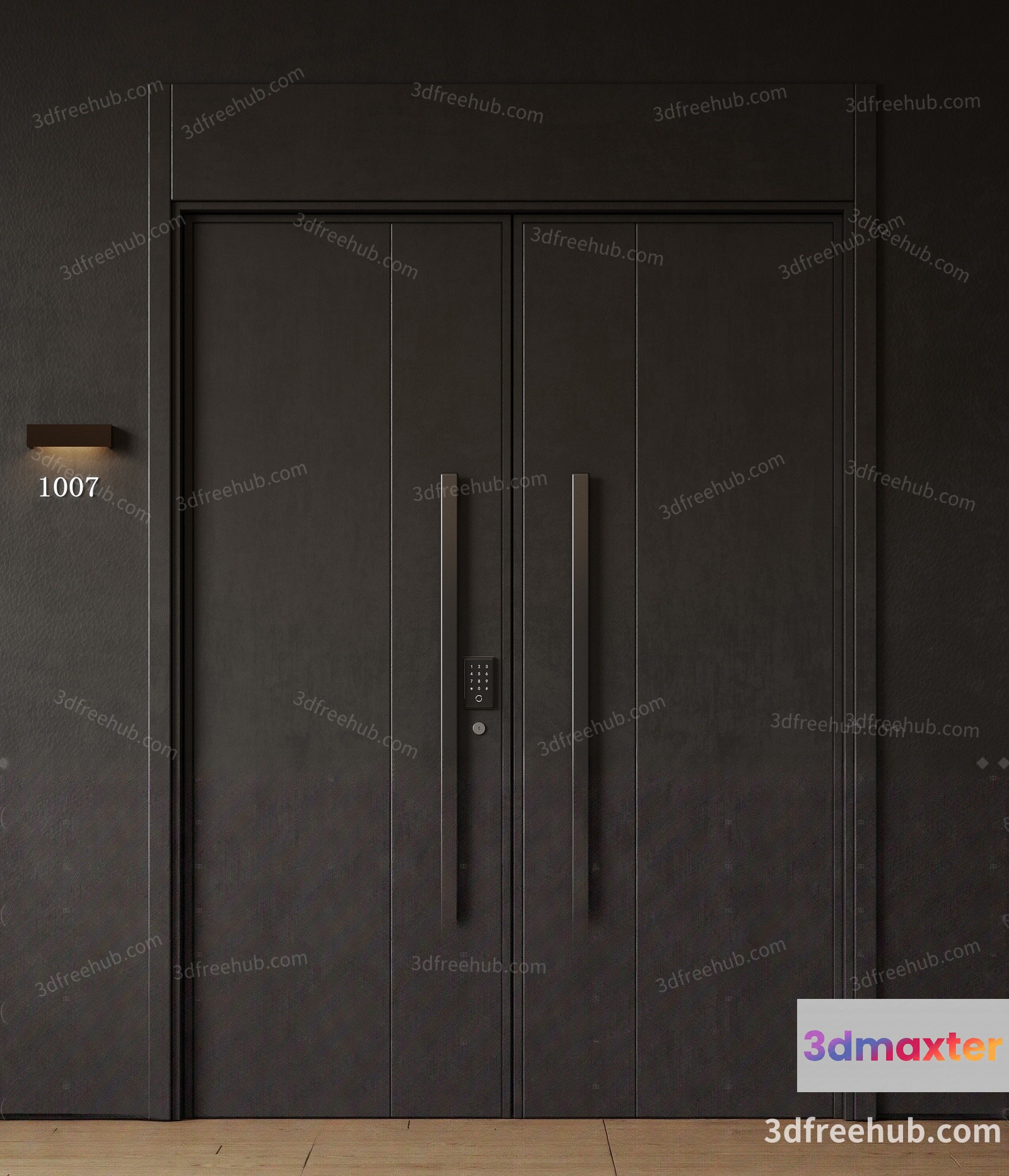 A Large Dark Grey Door With A Keypad Lock 3D Model - 18844 - VRAY Render