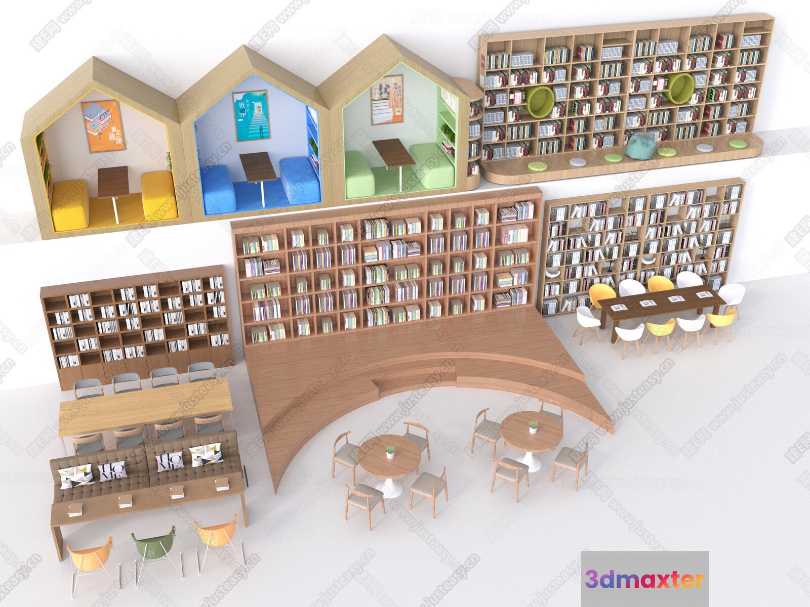 A Library With Wooden Furniture 3D Model - 22786 - VRAY Render