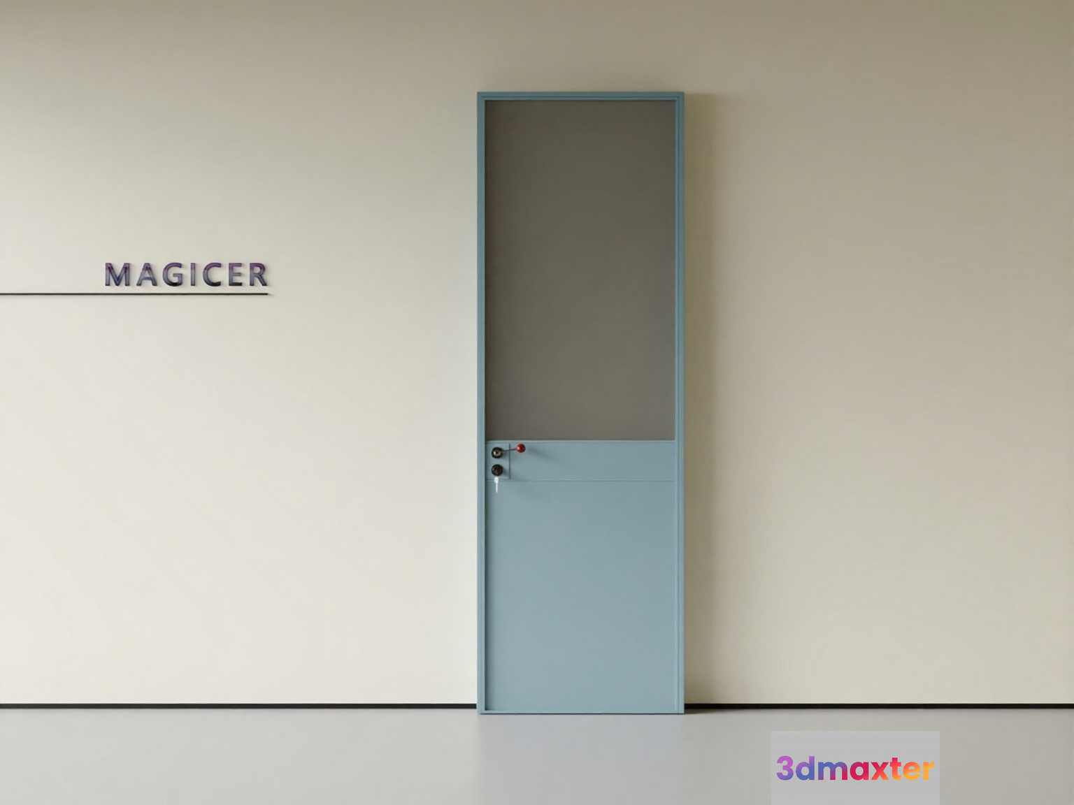 A Door With A Metal Handle And A Sign That Says Magicer 3D Model - 21655 - CORONA Render