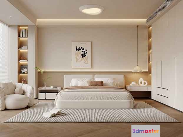 Modern Minimalist Bedroom 3D Model - 4602 - VRAY Render