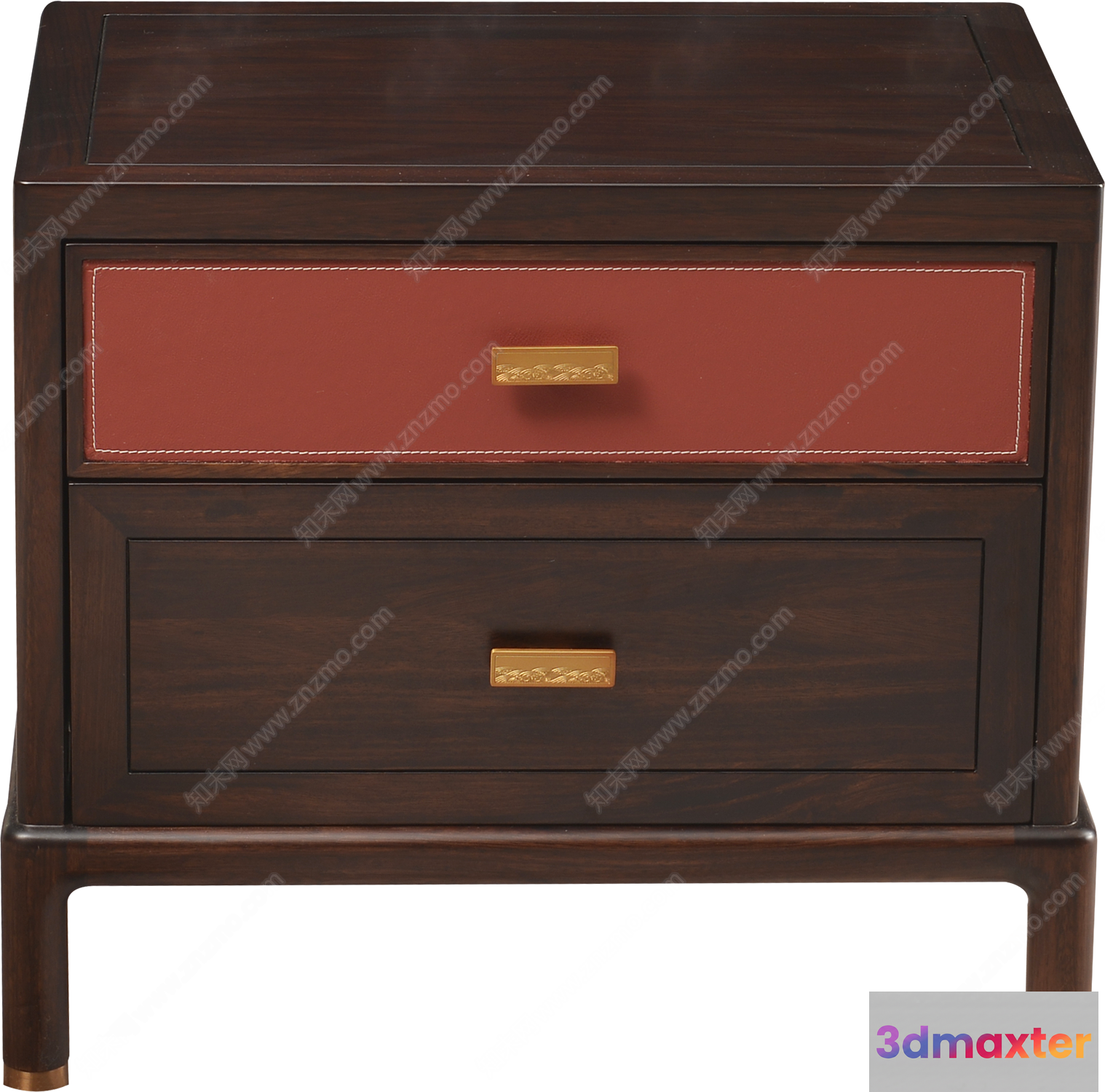 A Dark Brown Wooden Nightstand With Two Drawers 3D Model - 13945 - VRAY Render