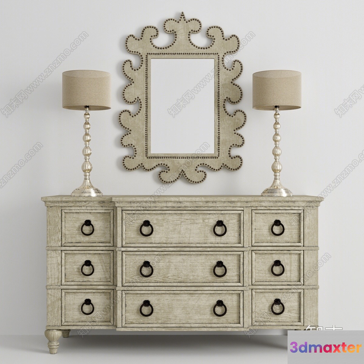 Vintage Dresser And Mirror 3D Model - 17123 - VRAY Render