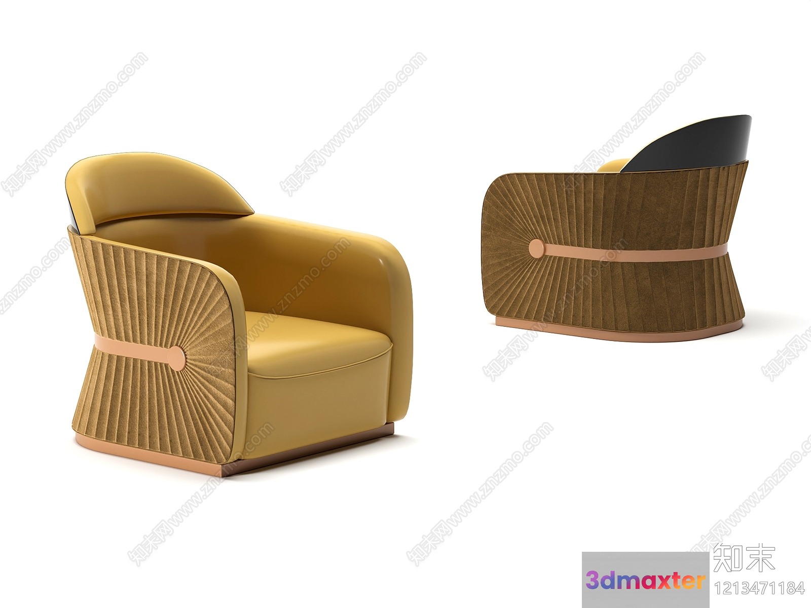 Gold Leather Armchair 3D Model - 3601 - VRAY Render