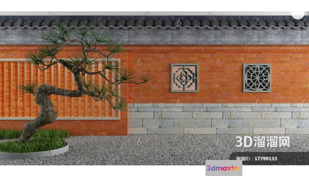 A 3D Rendering Of An Orange Brick Wall 3D Model - 4915 - VRAY Render
