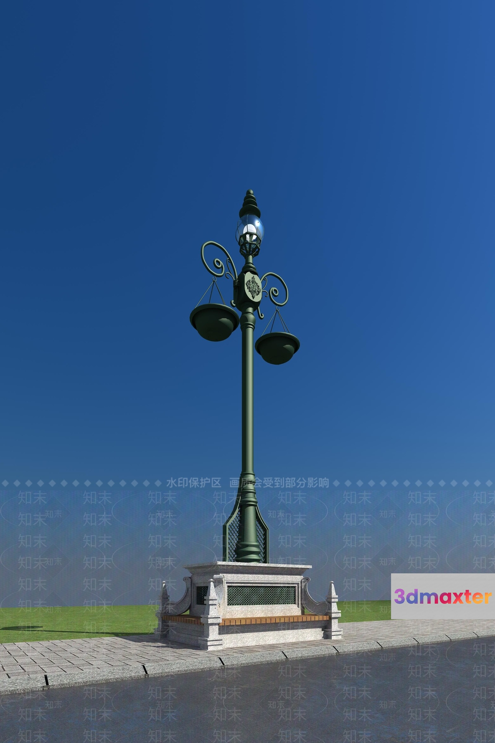 A Tall Street Lamp With A Unique Design 3D Model - 4162 - VRAY Render