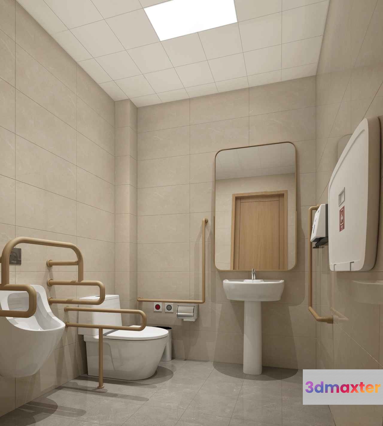 A Bathroom With Beige Walls 3D Model - 16942 - VRAY Render