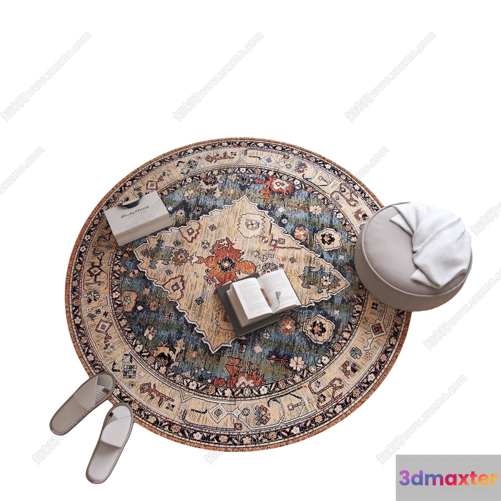 A Round Rug With A Floral Pattern 3D Model - 15332 - VRAY Render