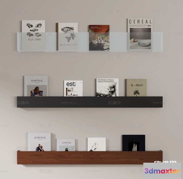 Wall-Mounted Bookshelves 3D Model - 16532 - VRAY Render