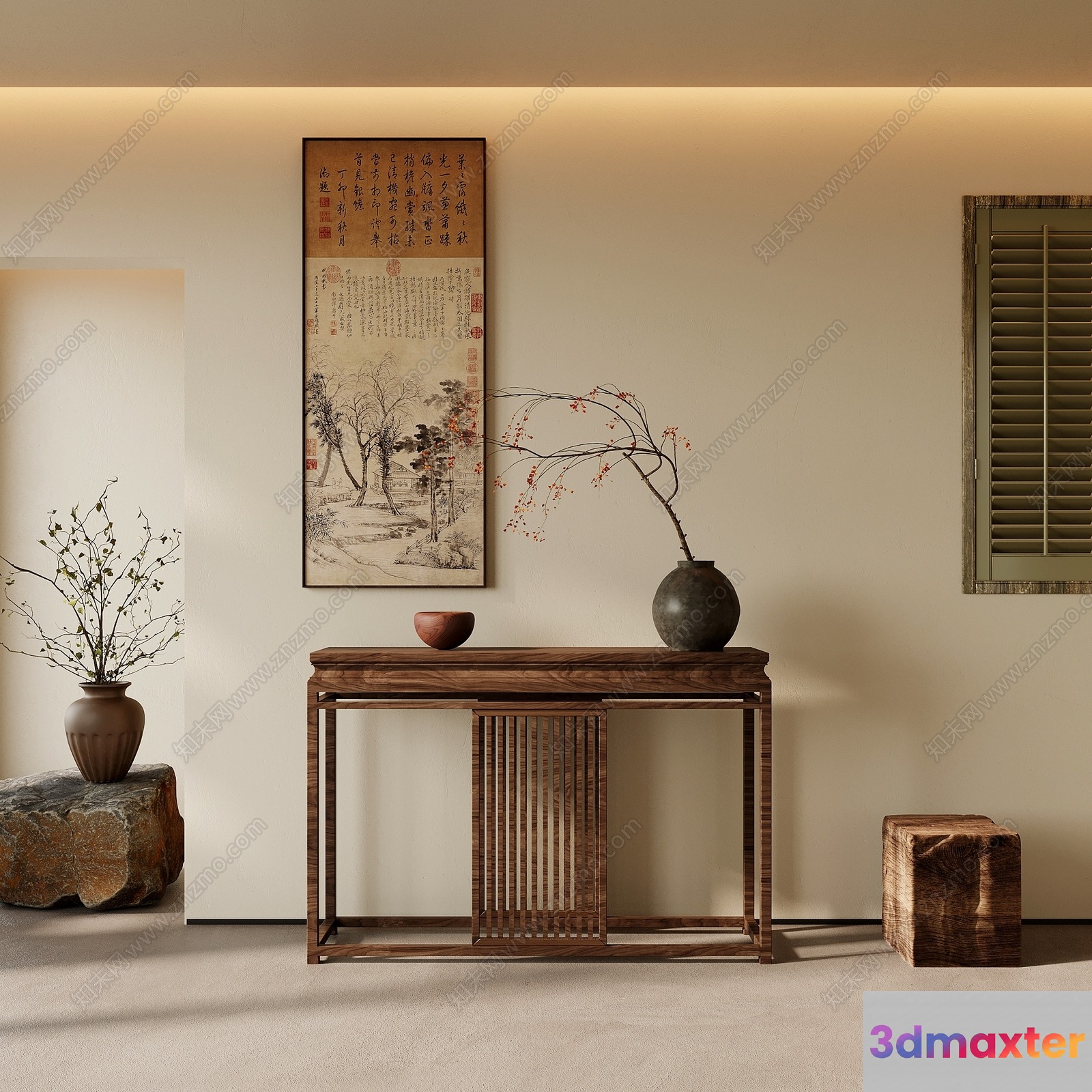A Minimalist Asian-Inspired Room 3D Model - 2326 - VRAY Render