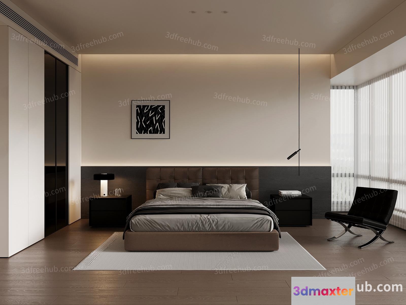 Cozy Modern Bedroom 3D Model - 23582 - VRAY Render