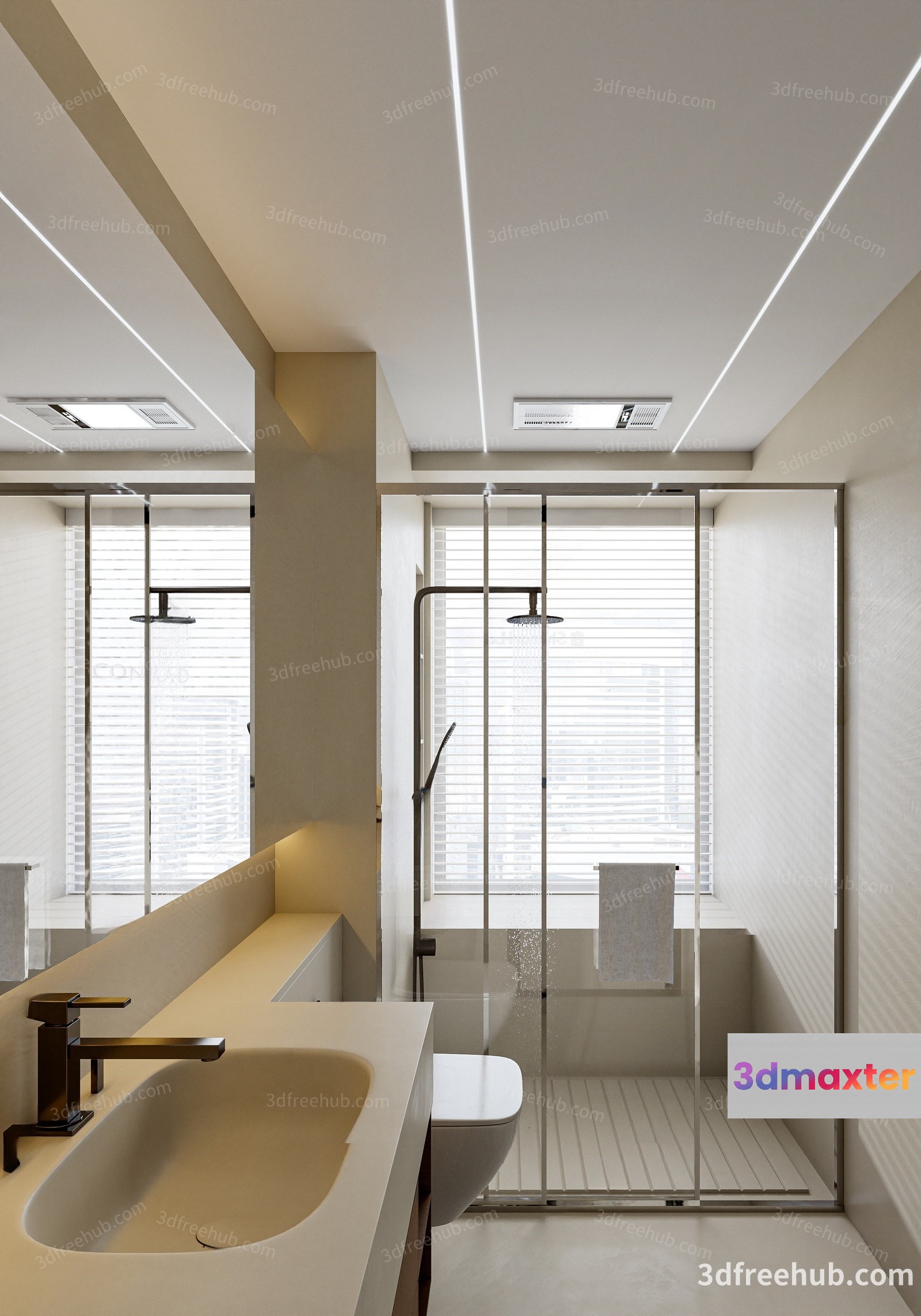 Modern Bathroom With Sleek Fixtures 3D Model - 19280 - VRAY Render