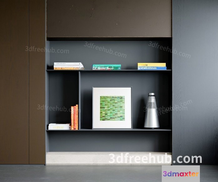 A Shelf With Books And A Picture 3D Model - 7363 - VRAY Render