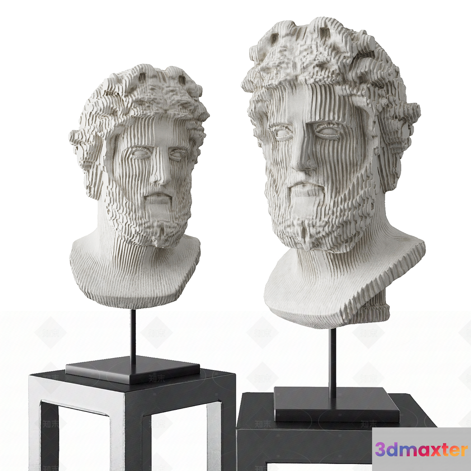A Pair Of Sculptures Of Men'S Heads 3D Model - 14571 - VRAY Render