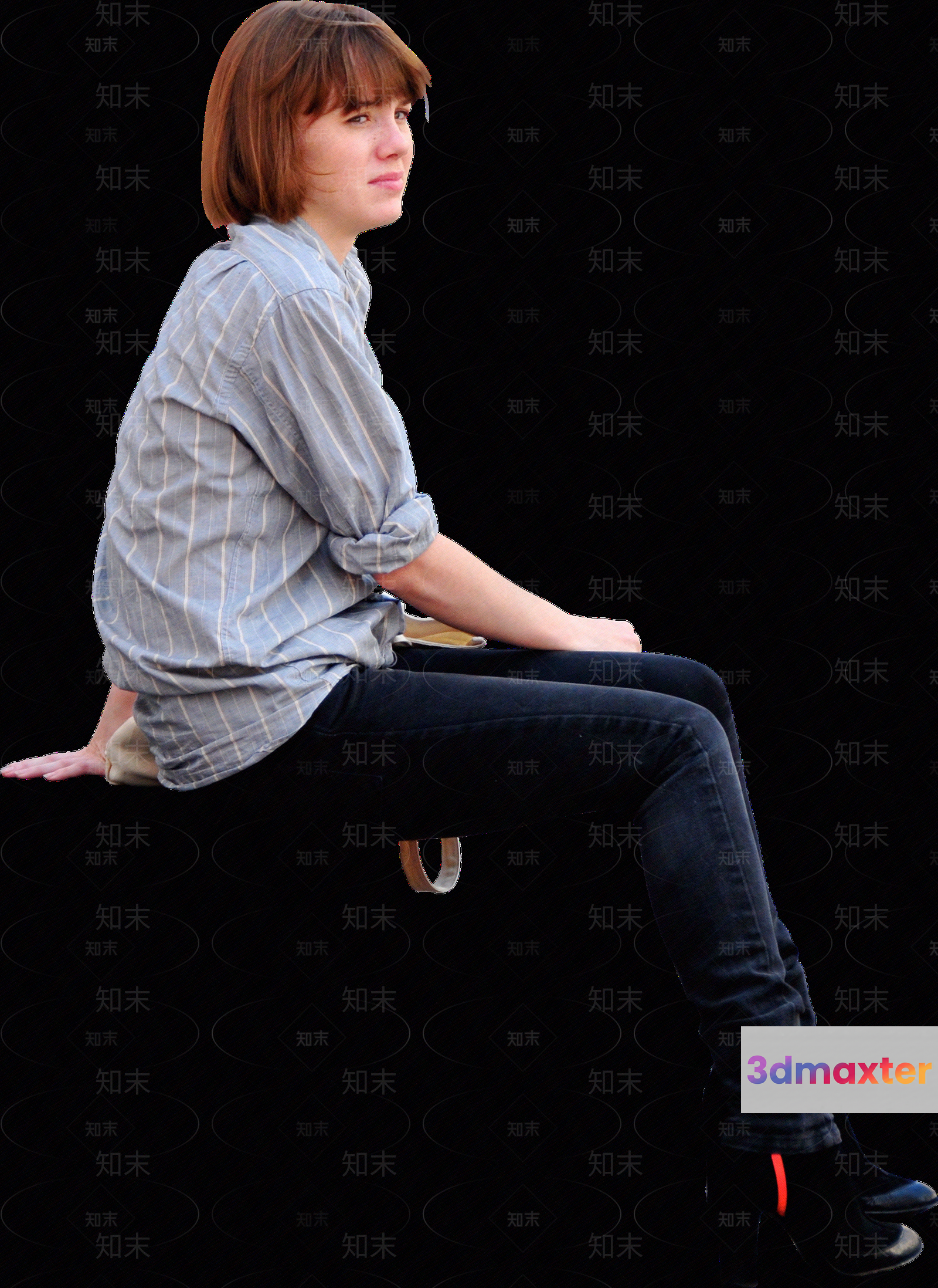 A Woman With Short Hair And A Gray Shirt 3D Model - 2126 - VRAY Render