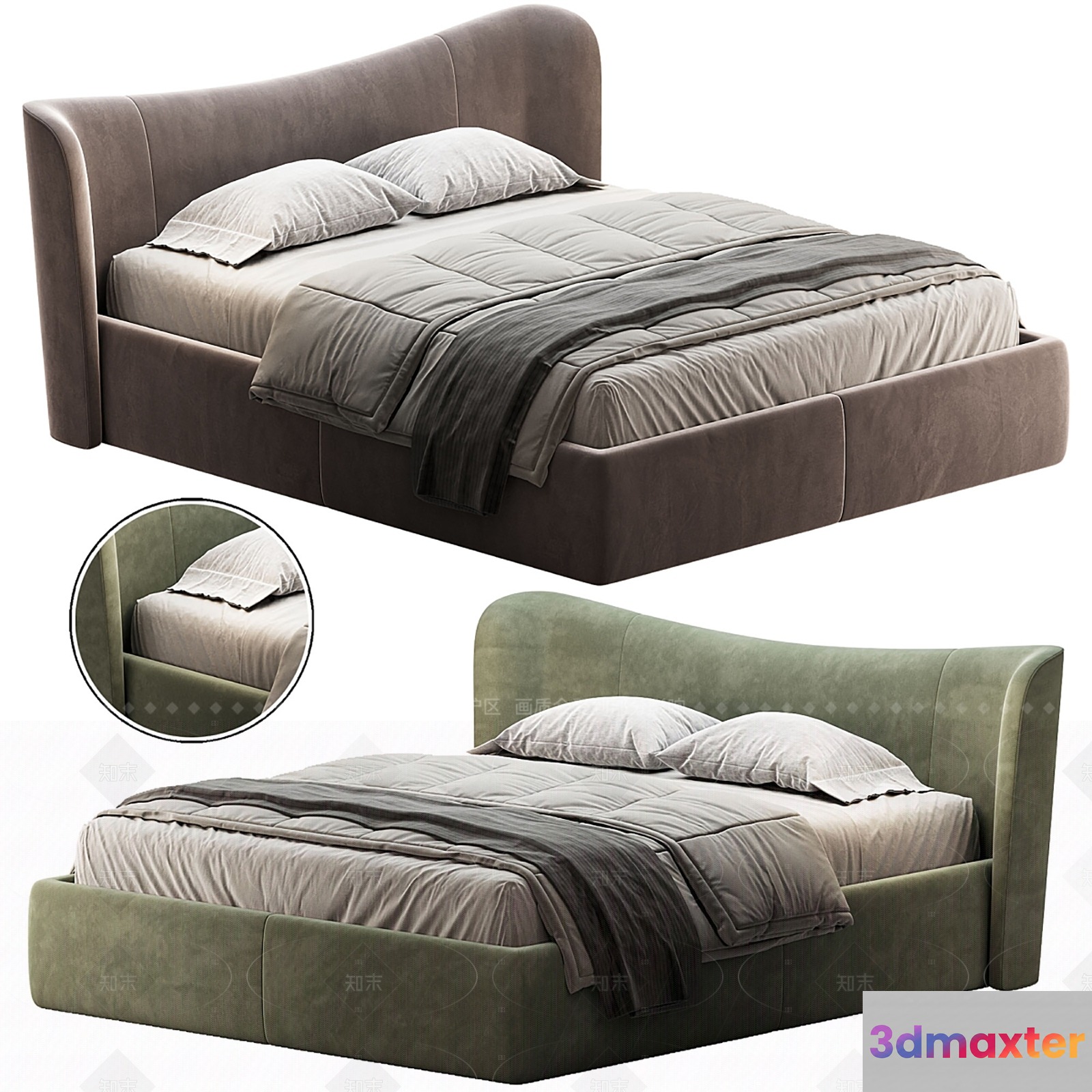 A Gray Bed 3D Model - 7555 - VRAY Render