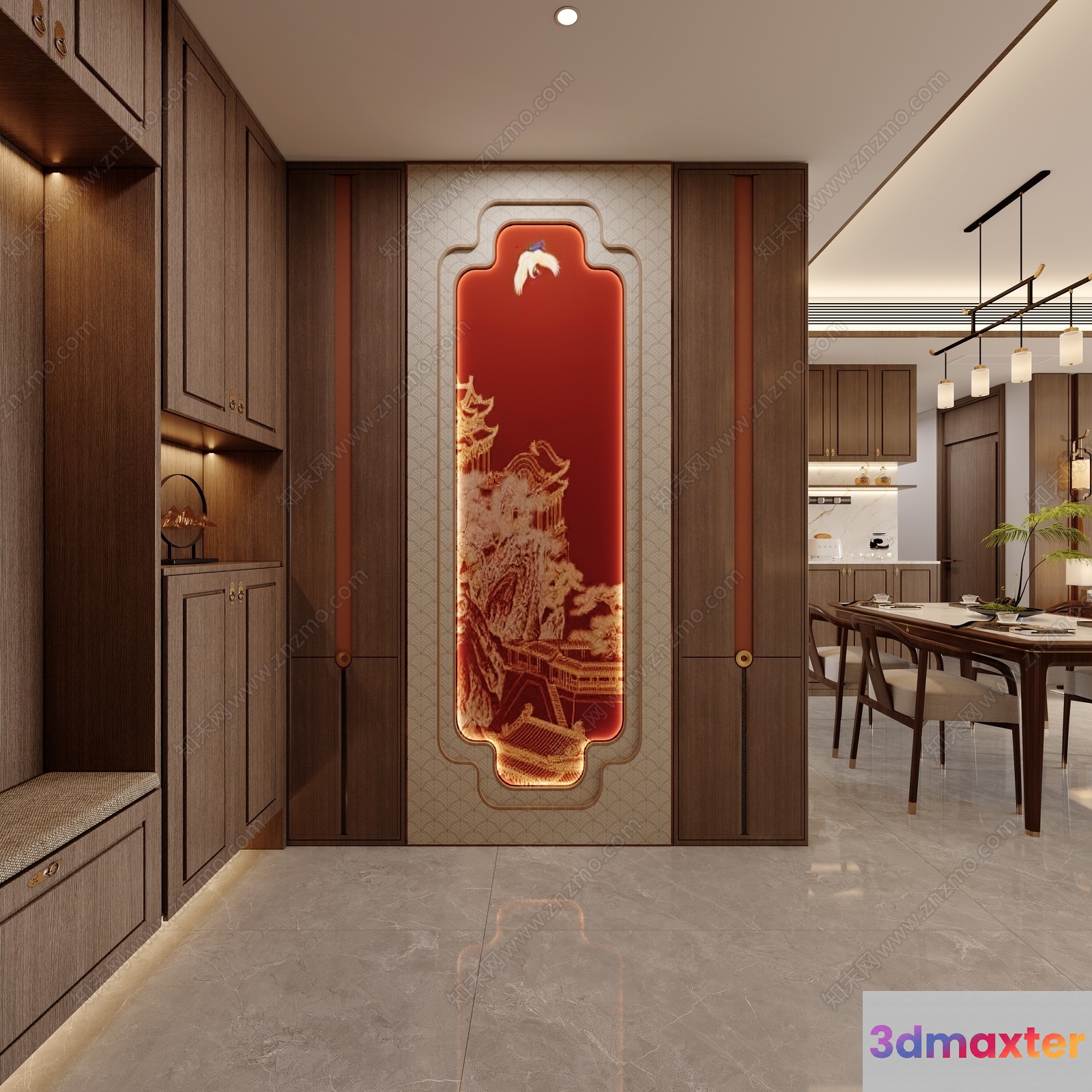 Modern Asian-Inspired Dining Room 3D Model - 12094 - VRAY Render