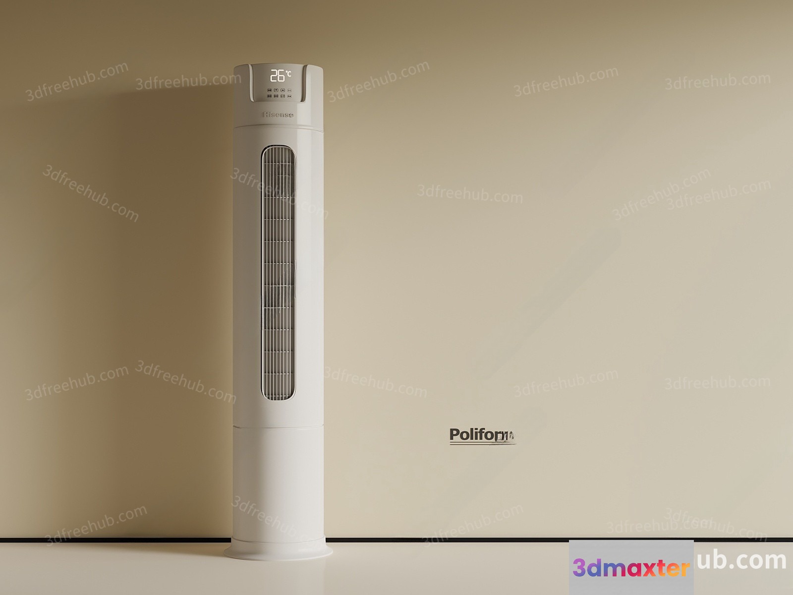 The Main Subject Is A White Tower Fan With A Digital Temperature Display 3D Model - 18896 - VRAY Render