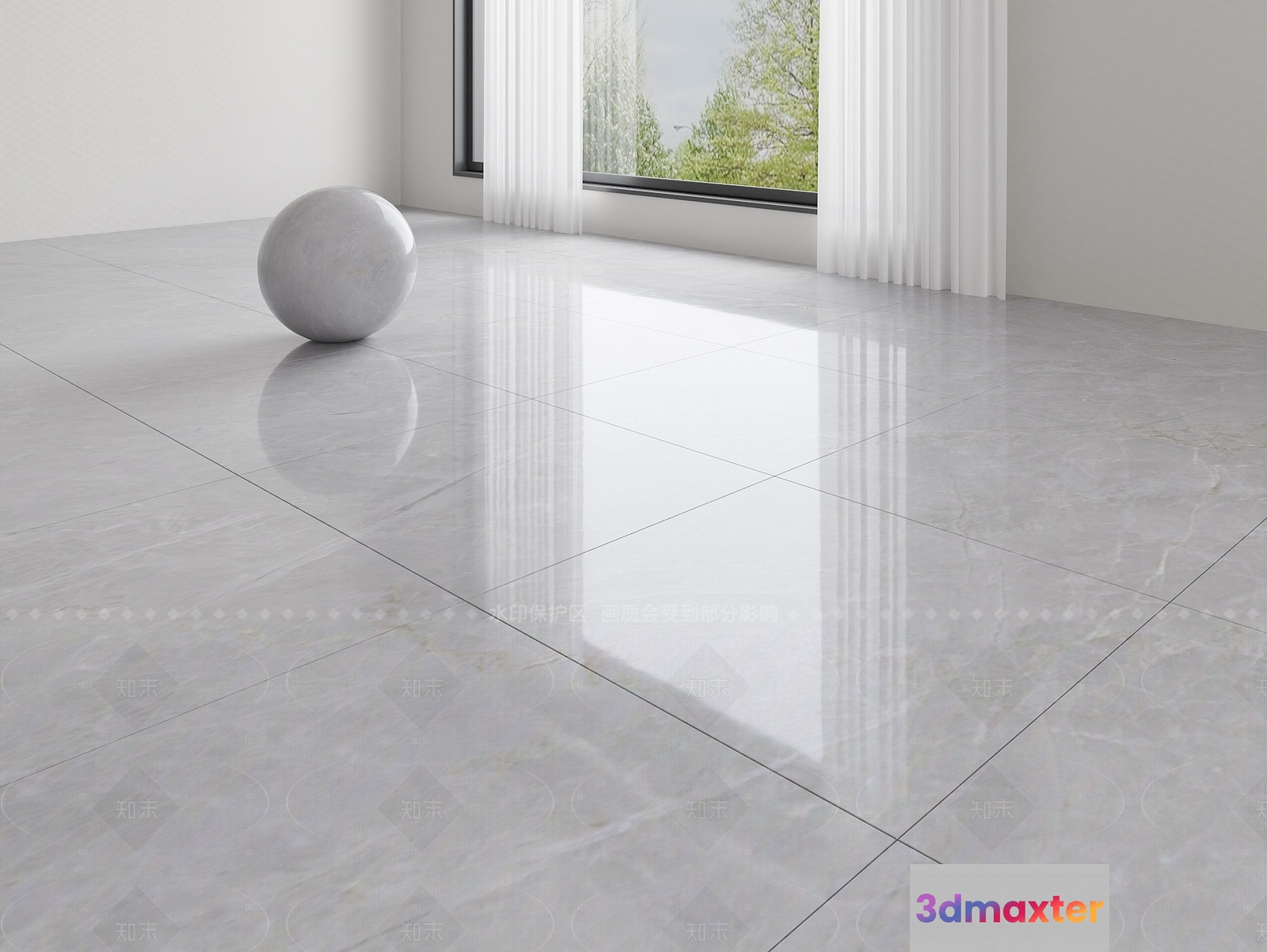 Empty Room With Large Tiles 3D Model - 7204 - CORONA Render
