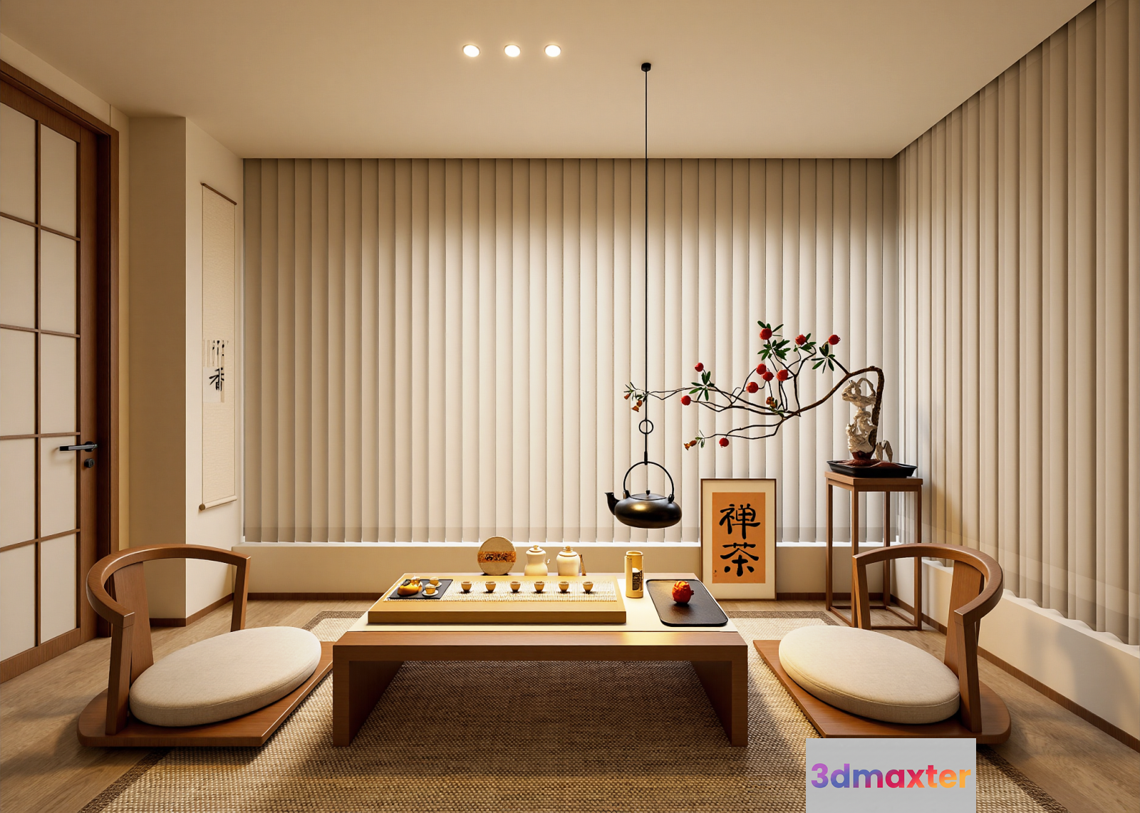 Japanese-Inspired Living Room 3D Model - 13120 - VRAY Render