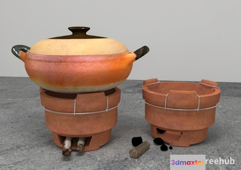 A Clay Cooking Pot 3D Model - 3083 - VRAY Render